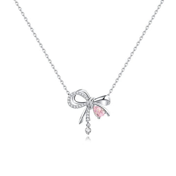 FANCIME "Satin Bow" Bow Pink CZ Sterling Silver Necklace Main