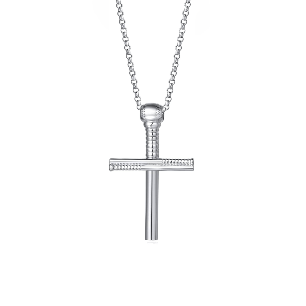 FANCIME Baseball Inspired Mens Cross Sterling Silver Necklace Main