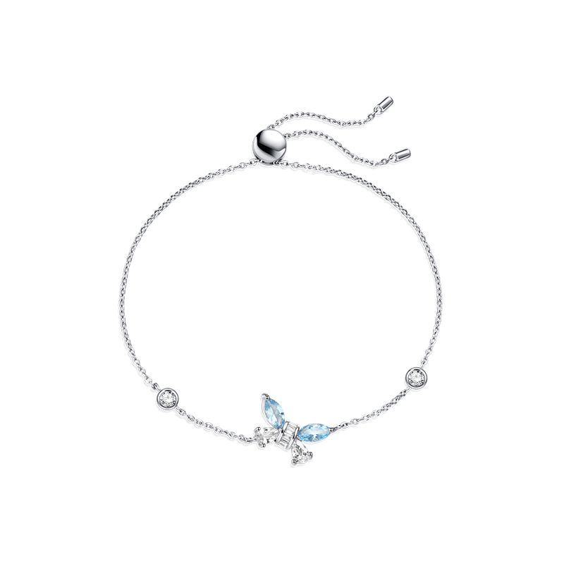 FANCIME "Crystal Delight" Butterfly Chain Sterling Silver  Bracelet Blue Main