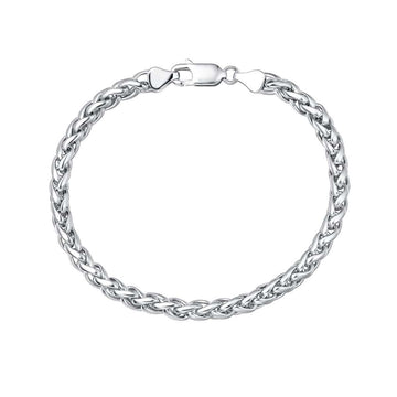 FANCIME Men's Thick Wheat Link Sterling Silver Bracelet Main