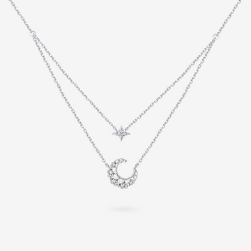 Fanci "Dazzling Dream" Crescent Moon Star Sterling Silver Necklace Main