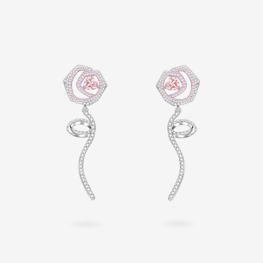 FANCI ME "Rose Amour" Sterling Silver Long Drop Earrings Pink Main