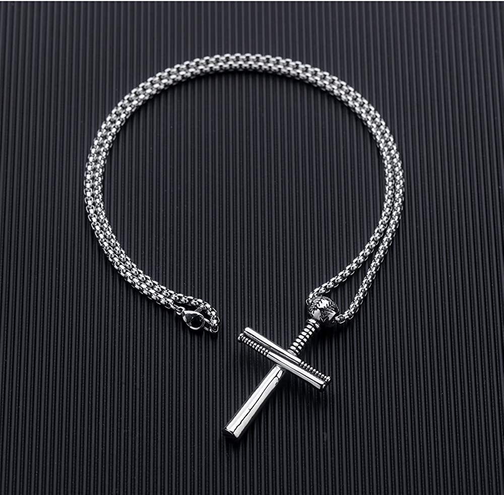 FANCIME Baseball Inspired Mens Cross Sterling Silver Necklace Full