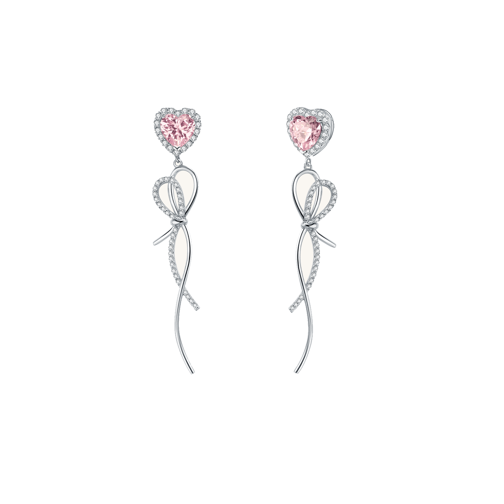 FANCIME "Sugar Talk" Pink Heart Long Drop Sterling Silver Earrings Main