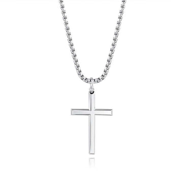 FANCIME Men's Plain Polished Cross Sterling Silver Necklace Main