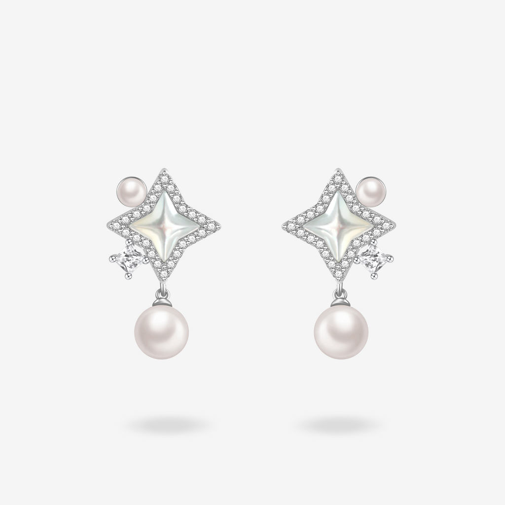 FANCI ME "Starlit Melody" Sterling Silver Pearl Drop Earrings Main