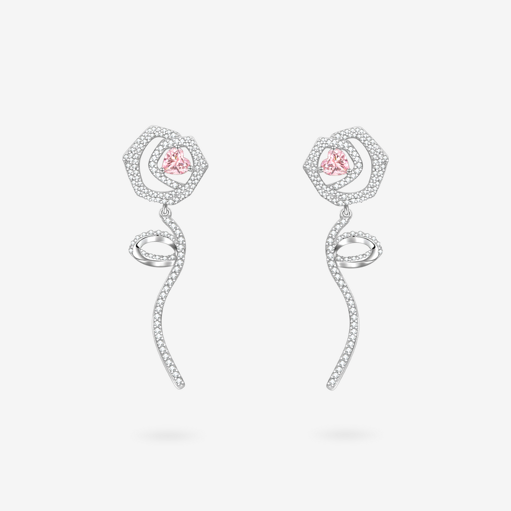 FANCI ME "Rose Amour" Sterling Silver Long Drop Earrings White Main